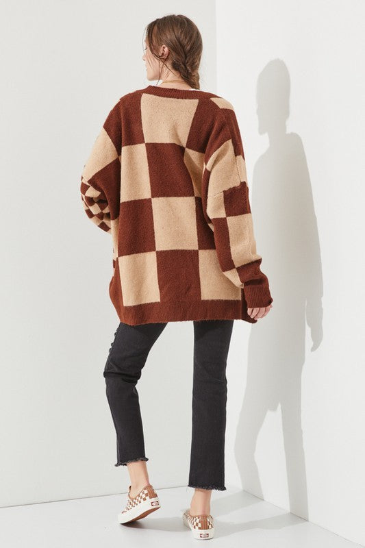 CHECKERED OVERSIZED SWEATER JJK5031