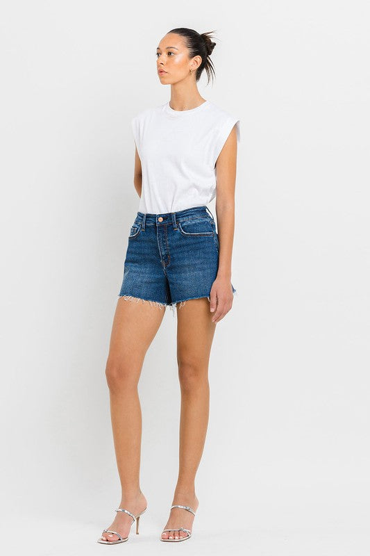 High Rise Slit Raw Hem A-Line Shorts